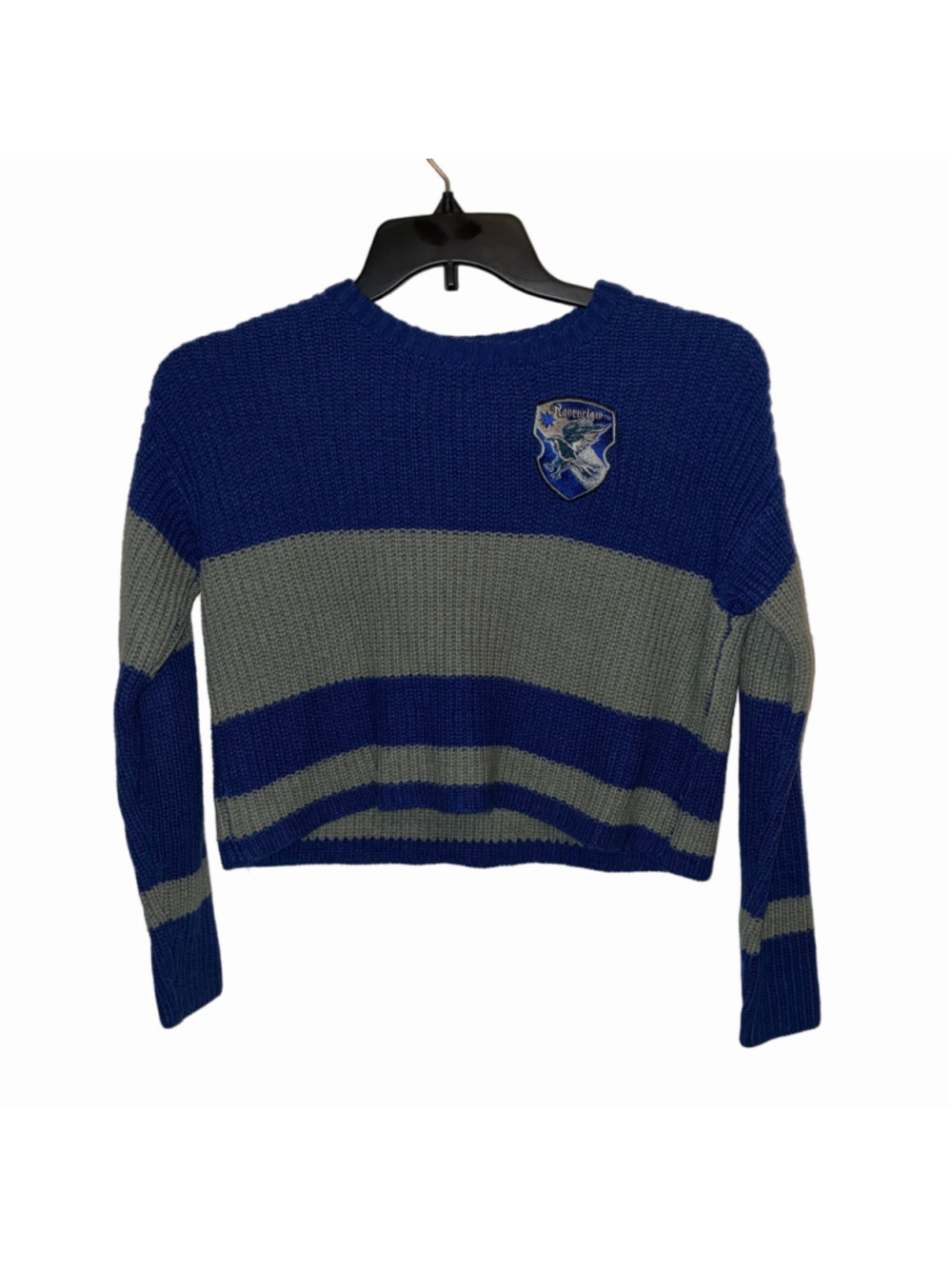 Women's Harry Potter Ravenclaw Cropped Sweater Blue Grey Size XS
